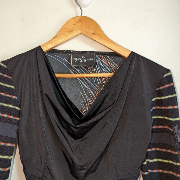 MYCO ANNA Canadian Black Stripes Artsy Wool Top Size Small - Picture 5 of 12